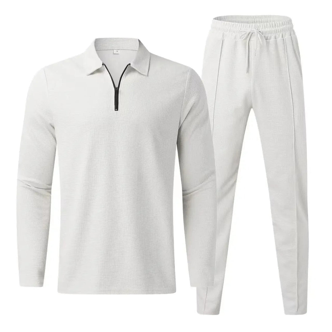 Santoni | V-Neck Long Sleeve Polo Shirt and Pants Suit Men's Set