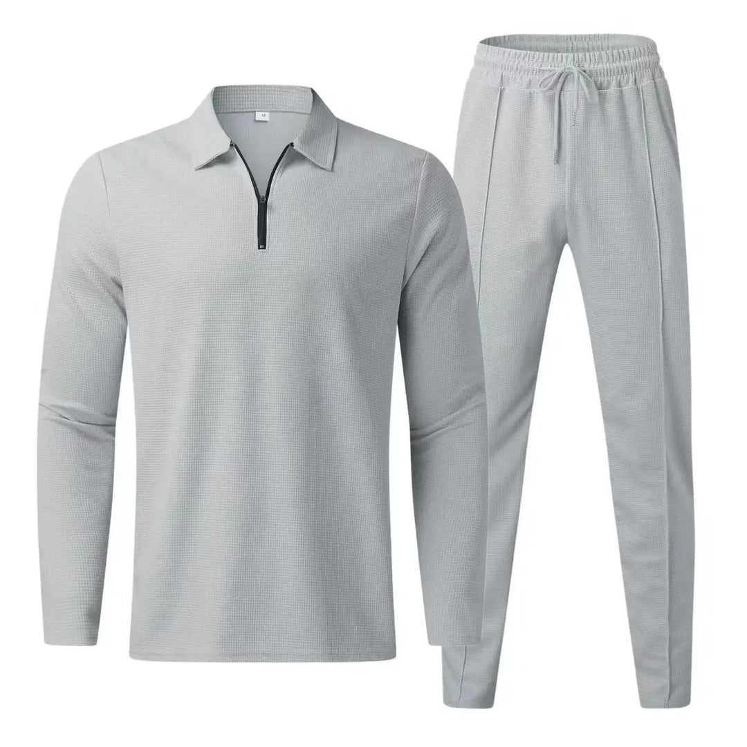 Santoni | V-Neck Long Sleeve Polo Shirt and Pants Suit Men's Set